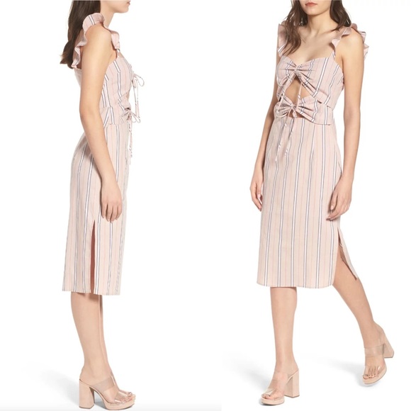 WAYF Verona Cutout Side Slit Midi Dress in Coral Stripe - Picture 4 of 14